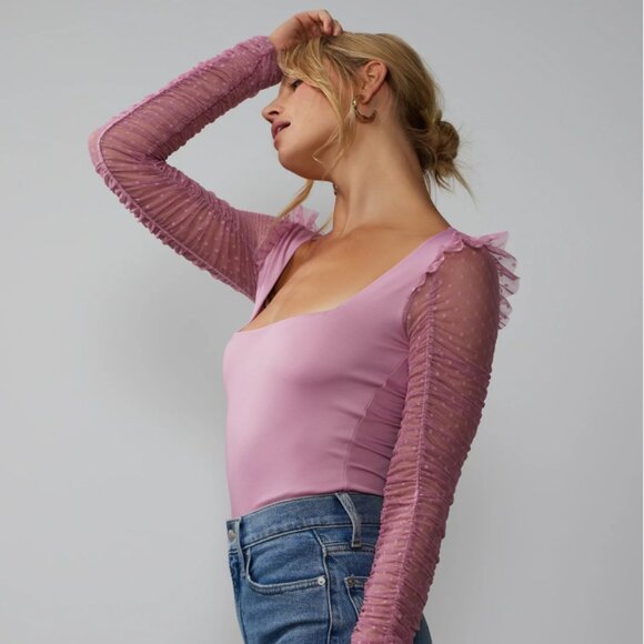 NWT | NY&co Mesh Dot Ruched Long Sleeve Blouse - Picture 2 of 3